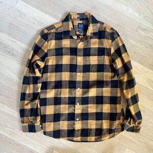 GAP Buffalo Plaid Flannel Shirt Wheat Black Mens M